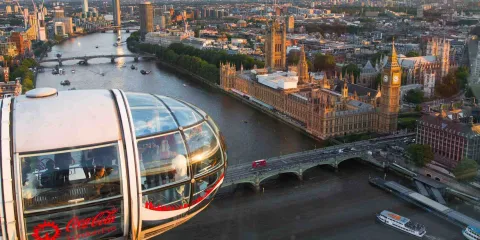 Vue sur la Tamise, Elizabeth Tower et le palais de Westminster depuis le London Eye