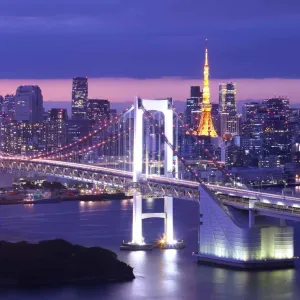 Une vue de nuit de la baie de Tokyo.