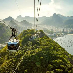 L'un des deux téléphériques menant au Mont du Pain de Sucre à Rio.