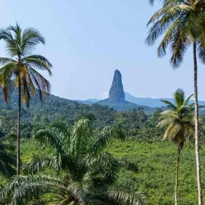 Paysage tropical de São Tomé-et-Príncipe avec le Pico Cão Grande