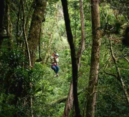 emme faisant de la tyrolienne dans la jungle du Costa Rica