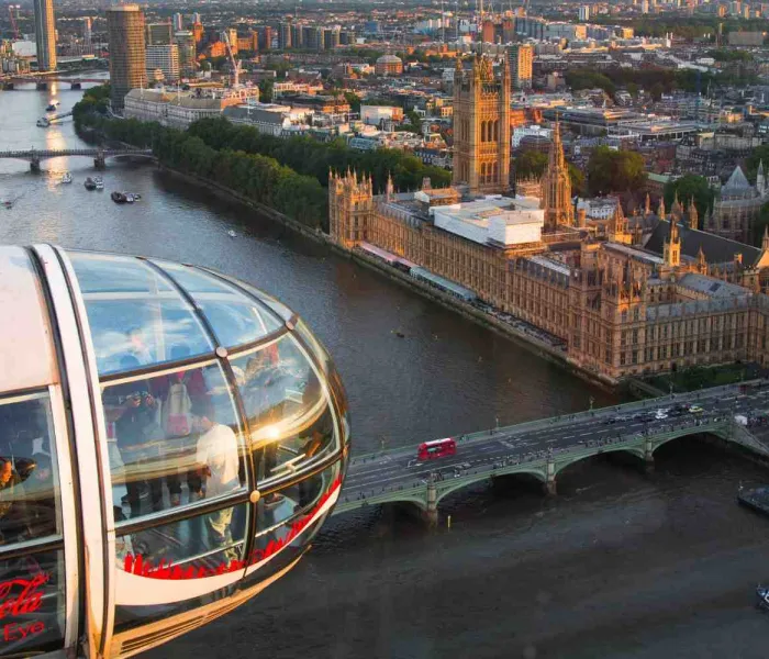 Vue sur la Tamise, Elizabeth Tower et le palais de Westminster depuis le London Eye
