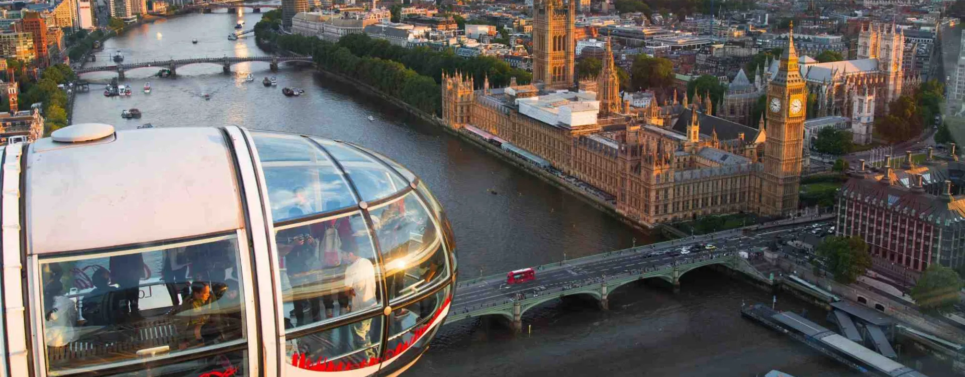 Vue sur la Tamise, Elizabeth Tower et le palais de Westminster depuis le London Eye