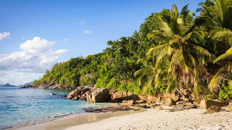 La plage de Petite Anse sur l'île de Mahé.
