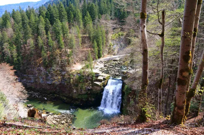 Le Saut du Doubs offre une chute spectaculaire de 27 mètres au cœur d’un canyon verdoyant.