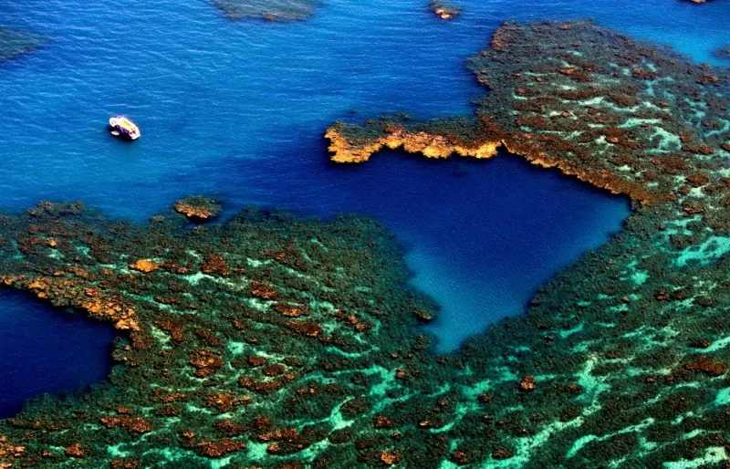 Vue aérienne de l’archipel du parc marin des Abrolhos à Bahia au Brésil