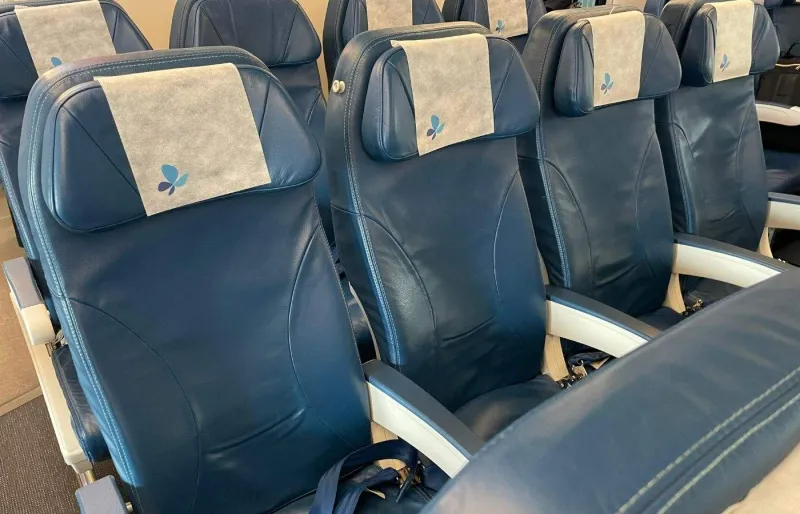 Sièges de classe économique dans un avion French bee, compagnie aérienne low cost long-courrier