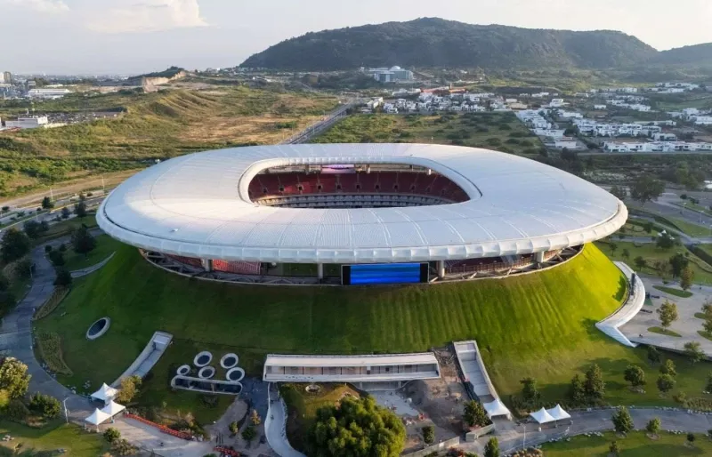 Vue aérienne de l’Estadio Akron à Guadalajara, stade hôte de la Coupe du monde 2026 au Mexique