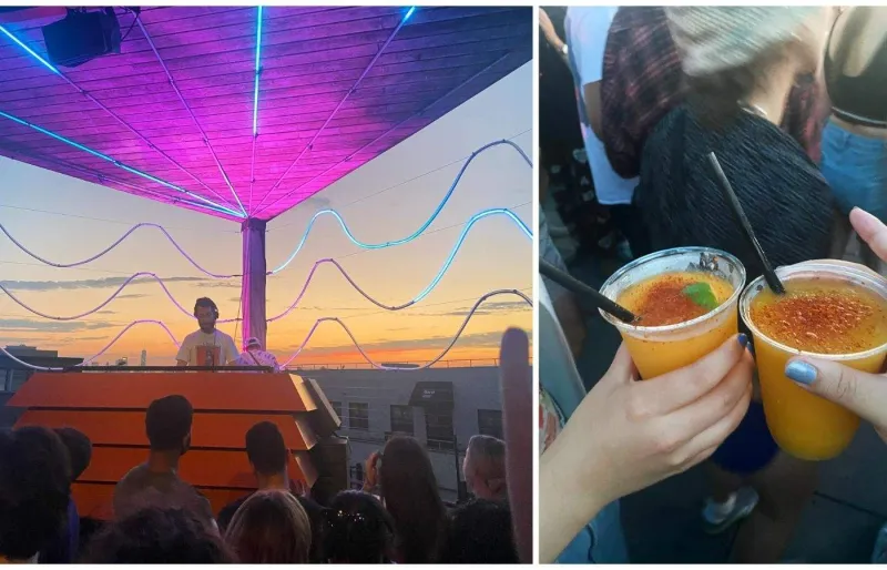 Soirée sur le rooftop d'Elsewhere à East Williamsburg avec cocktails et vue au coucher du soleil