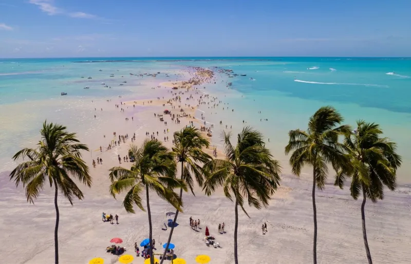 Caminho de Moisés à Maragogi, banc de sable accessible à marée basse sur la plage de Barra Grande dans l'État d'Alagoas