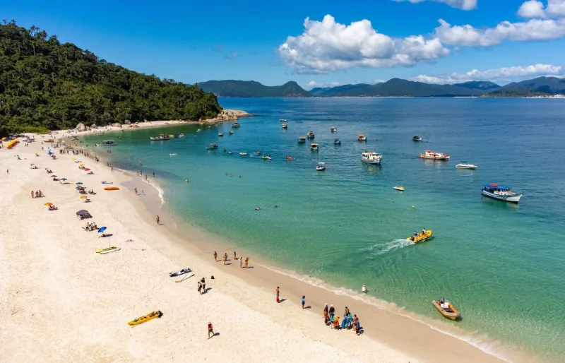 Vue panoramique d'une plage de Florianópolis sur l'île de Santa Catarina, célèbre pour ses plages paradisiaques au Brésil