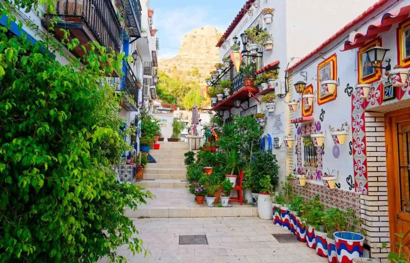 Ruelle fleurie dans le centre historique d’Alicante