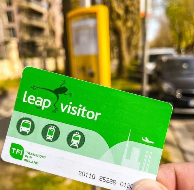 Leap Visitor Card tenue à la main dans une rue de Dublin