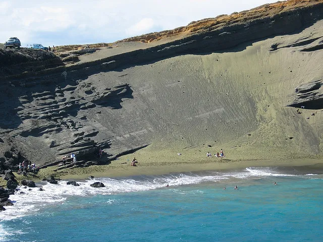 Papakolea, plage de sable vert, HawaÃ¯